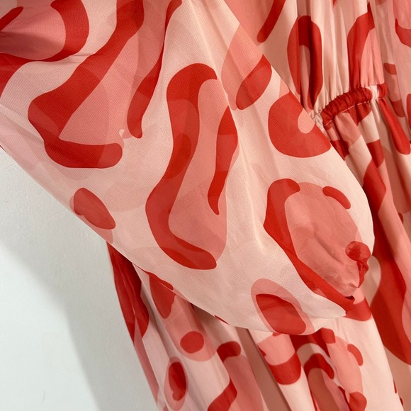 BY EGREIS Puff Sleeve Slit Maxi Dress Womans Small Leopard Print Sumer Beach - Picture 10 of 13